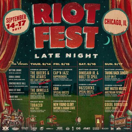 Riot Fest Late Night Shows: Taking Back Sunday, Dinosaur Jr. & Built To Spill, New Found Glory, Buzzcocks And More