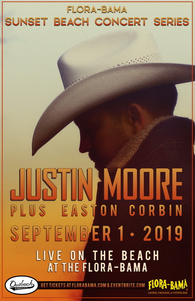 Justin Moore To Launch "Flora-Bama Sunset Beach Concert Series" On Labor Day Weekend, Sunday, September 1st