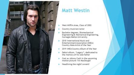 Country Artist Matt Westin To Be Named "Ddistinguished Alumni" By High School Alma Mater