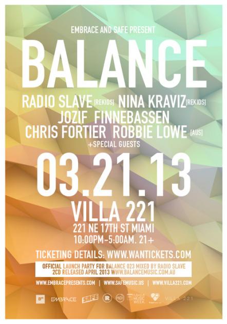 Miami Music Week: Balance Music With Radio Slave, Nina Kraviz, Jozif, Finnebassen & More On March 21, 2013