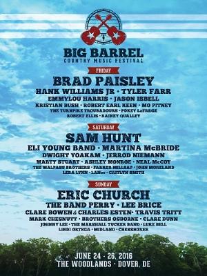 Eric Church, Brad Paisley, And Sam Hunt To Headline Big Barrel Country Music Festival