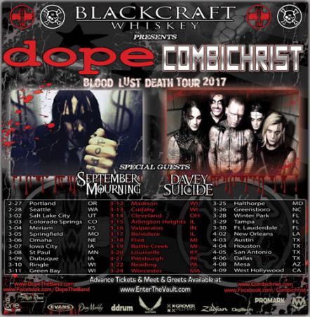 Dope / Combichrist Announce Blood, Lust, Death 2017 Tour Sponsored By Black Craft Whiskey