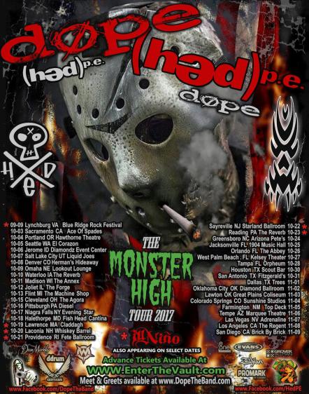 Dope/(HED)Pe Announce The Monster High Tour 2017 (Ill Nino To Appear On Select Dates)