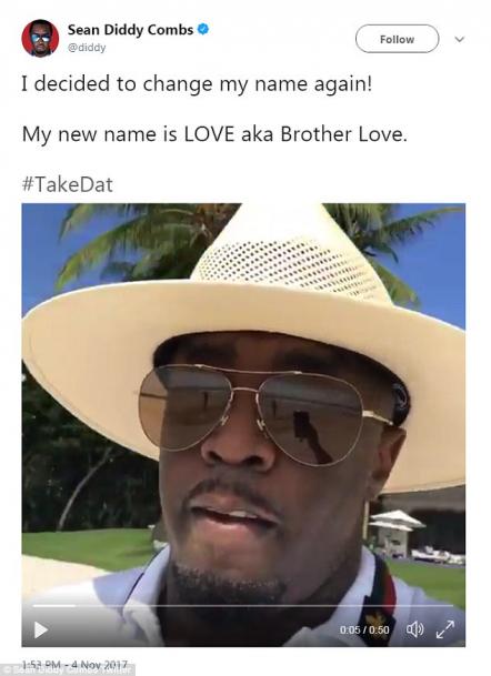 Sean Diddy Combs Changes His Name To Brother Love