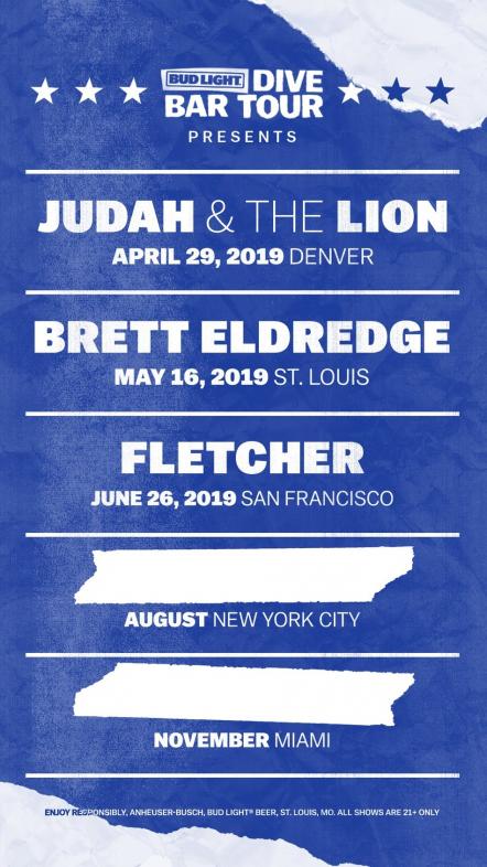 Bud Light Dive Bar Tour Returns This Year With Most Expansive Lineup To-Date: Lineup Will Feature Brett Eldredge, Judah & The Lion, Fletcher And More
