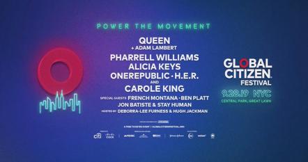 2019 Global Citizen Festival To Be Headlined By Queen + Adam Lambert, Pharrell Williams, Alicia Keys, OneRepublic, H.R.R. & Carole King