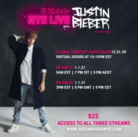 Justin Bieber Announces Additional Airings For 'Arena-Sized' New Year's Livestream Concert Presented By T-Mobile