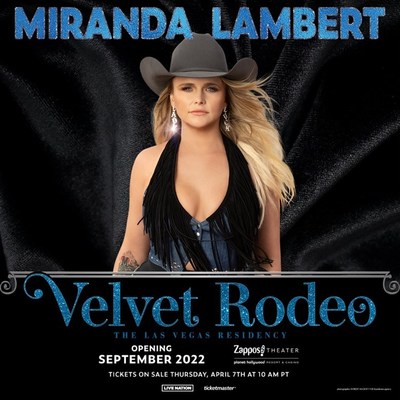 "Miranda Lambert: Velvet Rodeo The Las Vegas Residency" Launches Friday, September 23, 2022