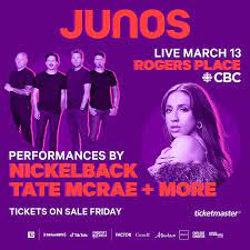 Nickelback & Tate McRae To Appear At The 2023 JUNO Awards