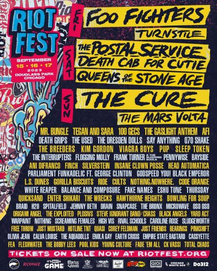 Riot Fest Announces Lineup For 2023! Headliners: Foo Fighters, The Cure, The Postal Service, Death Cab For Cutie & QOTSA