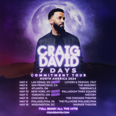 Craig David Announces "7 Days Commitment Tour"; First Live Band Tour Across North America In Nearly Two Decades